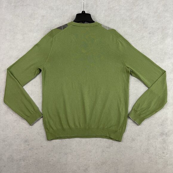 Banana Republic V Neck Sweater Mens Large Green Argyle Silk Cotton Cashmere - Picture 7 of 11